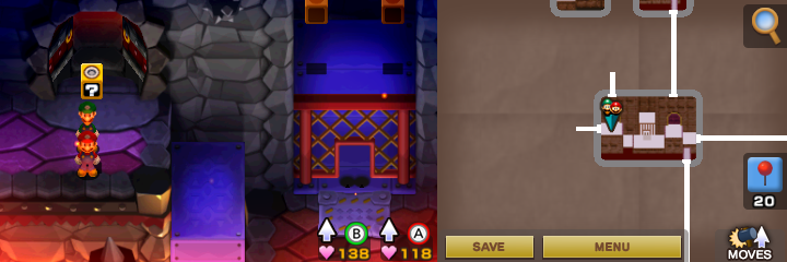 Tenth block in Bowser's Castle of Mario & Luigi: Superstar Saga + Bowser's Minions.