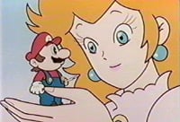 Peach holding Mario in Super Mario Issun-bōshi