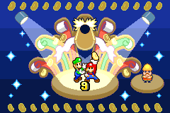 Mario and Luigi getting Hee Beans from the arcade owner in Little Fungitown of Mario & Luigi: Superstar Saga.