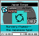 The shelf sprite of one of Jimmy T's records (Japan Songs) in the game WarioWare: D.I.Y., as it appears on the top screen.