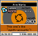 The shelf sprite of one of Mona's records (Ave Maria) in the game WarioWare: D.I.Y., as it appears on the top screen.