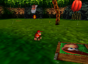 A red Banana Bunch with a switch for Diddy Kong in Jungle Japes.