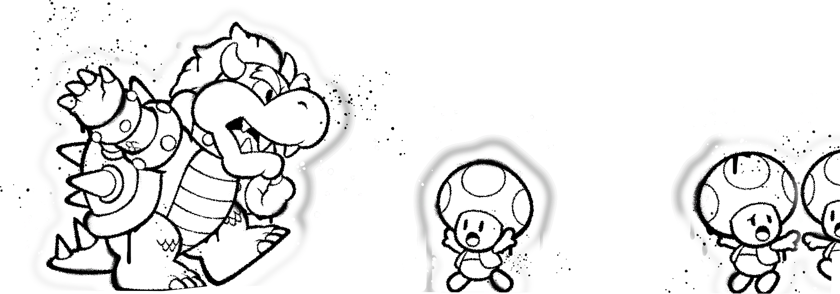 Toads try to hold back Bowser (uncolored)