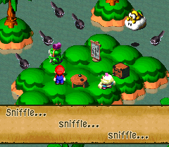 Mallow crying after learning that he is not a tadpole in Super Mario RPG: Legend of the Seven Stars