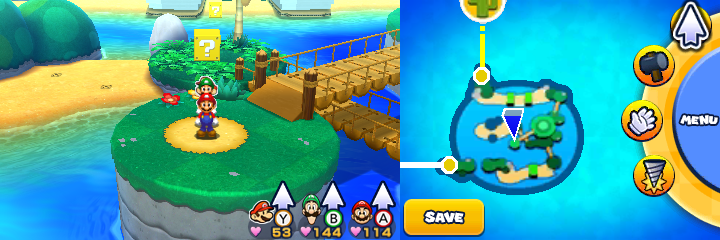 Block 56 in Twinsy Tropics of Mario & Luigi: Paper Jam.