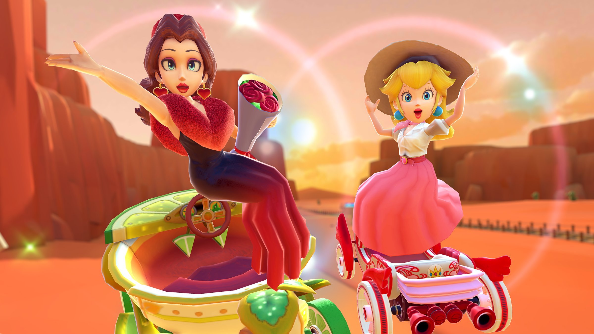 Pauline (Rose) tricking in the Lime Tea Coupe and Peach (Vacation) tricking in the Sweet Daytripper