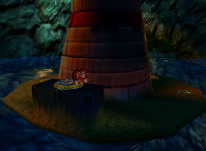 A setup for a Golden Banana for Donkey Kong in Gloomy Galleon.