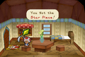 Mario getting a Star Piece from Mort T. in Paper Mario