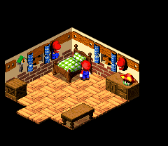 Mario finding Dry Bones Flag under his bed in Mario's Pad of Super Mario RPG: Legend of the Seven Stars.