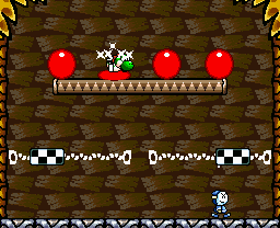 Yoshi popping a Balloon while the Bandit is looking for another one to pop.