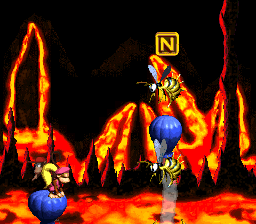 The location of the letter N in Red-Hot Ride from Donkey Kong Country 2: Diddy's Kong Quest