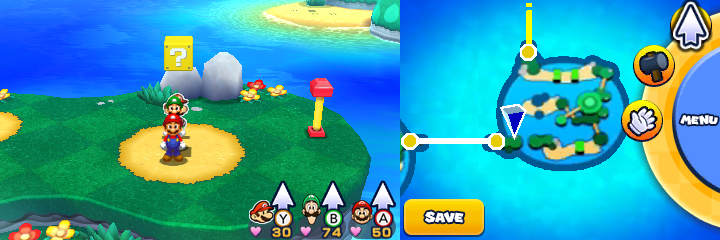 Block 51 in Twinsy Tropics of Mario & Luigi: Paper Jam.