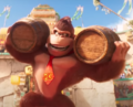 Donkey Kong holding two barrels in The Super Mario Bros. Movie