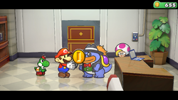Mario getting 30 Coins from Grubba in Glitz Pit of Paper Mario: The Thousand-Year Door for Nintendo Switch.