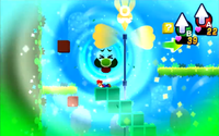 Dreamy Luigi blowing in Sneeze Wind form.