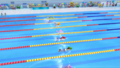 Mario, Luigi, Tails, Amy, Blaze, Vector and Metal Sonic in 100m Freestyle.