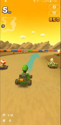 Luigi racing in a beta version of Mario Kart Tour
