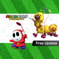 Thumbnail of an announcement regarding the Mario Golf: Super Rush version 4.0.0 update, featuring Wiggler and Shy Guy