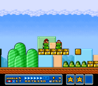 A Shoe Goomba and Mario using Goomba's Shoe in Super Mario All-Stars (Super Mario Bros. 3)