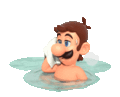 Luigi bathing with a Blooper.