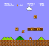 Gameplay of World 1-1 from Super Mario Bros., featuring Mario with the first Goomba, ? Blocks, and Brick Blocks.