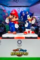Statues of Mario and Sonic based on Mario & Sonic at the Olympic Games Tokyo 2020, as seen on the Sega/Atlus booth at Tokyo Game Show 2019