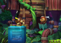 Donkey Kong and Dixie Kong encounter a Buzzy in Donkey Kong Country: Tropical Freeze