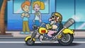 Wario riding his Wario Bike around Diamond City