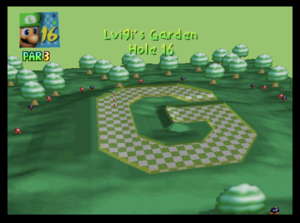 The sixteenth hole of Luigi's Garden from Mario Golf (Nintendo 64)