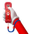 Mario holding a promotional Wii remote