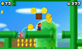 Mario in a level resembling Pipe Land, collecting 10 Coins.