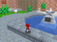 The courtyard of Peach's Castle in Super Mario 64 DS