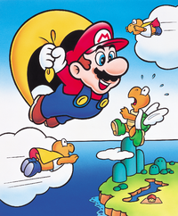 Artwork scene of Cape Mario in Donut Plains, from Super Mario World.