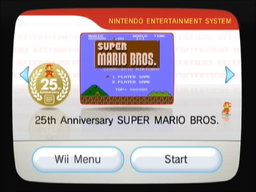 25th Anniversary SUPER MARIO BROS. on the Wii menu