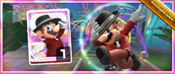 Mario (Musician) from the Spotlight Shop in the Night Tour in Mario Kart Tour