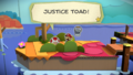 Justice Toad hiding behind a bush.