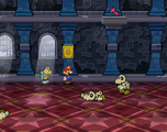 Mario next to the Shine Sprite in the stair switch room