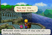 Mario getting the Refund badge outside Koopa Bros. Fortress in Paper Mario