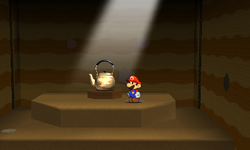 Mario near the Teapot Thing in Chomp Ruins of Paper Mario: Sticker Star.