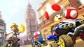 Toad, Toadette, and Peach racing near Big Ben