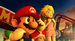 Mario, Peach, and others in the fleet gaze toward the sunset at the entrance of the Baseball Kingdom after defeating Bowser's team.