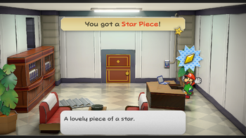 Mario getting the Star Piece in Grubba's drawer in the remake of the Paper Mario: The Thousand-Year Door for the Nintendo Switch.