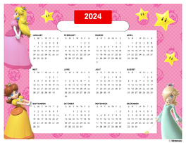 Princess Peach, Daisy, and Rosalina - Pink background with yellow power starsb