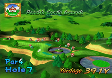 Hole 7 of Peach's Castle Grounds from Mario Golf: Toadstool Tour