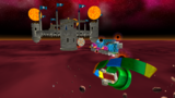 A screenshot of Bowser's Star Reactor during "The Fiery Stronghold" mission from Super Mario Galaxy.