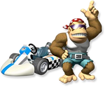Artwork of Funky Kong and his kart from Mario Kart Wii