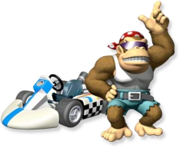 Artwork of Funky Kong and his kart from Mario Kart Wii