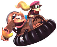 Dixie and Kiddy ride in a Hover Craft in Donkey Kong Country 3.