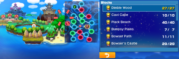 Screenshot of the amount of ? Blocks the player has collected in Mario & Luigi: Bowser's Inside Story + Bowser Jr.'s Journey.