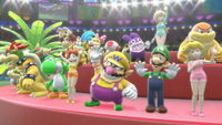 Boom Boom appearing among the playable characters of Team Mario in the introduction.